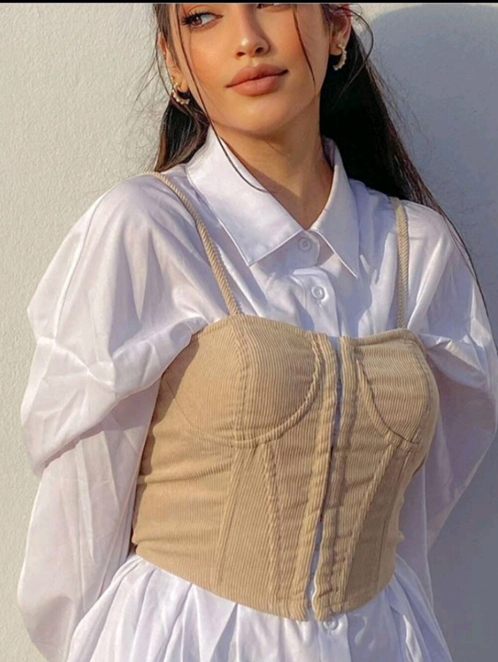 Cider Solid Corduroy Corset Crop Top Size Medium